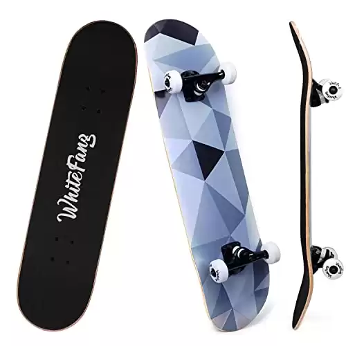 WhiteFang Skateboard for Beginners - 31 x 7.88, 7 Layer Canadian Maple Double Kick Concave