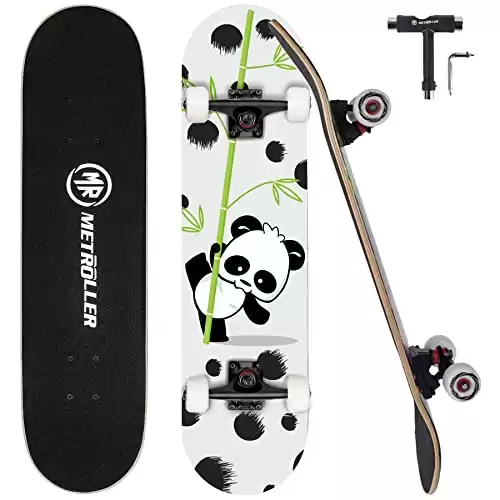 METROLLER Skateboard for Beginners - 31 x 8'' , 7 Layer Canadian Maple, Double Kick Concave Skateboard