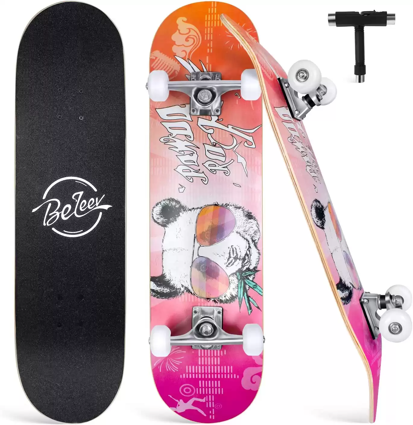 Beleev Skateboards for Beginners - 31 Inch, 7 Layer Canadian Maple, Double Kick Deck, Concave Cruiser Trick Skateboard